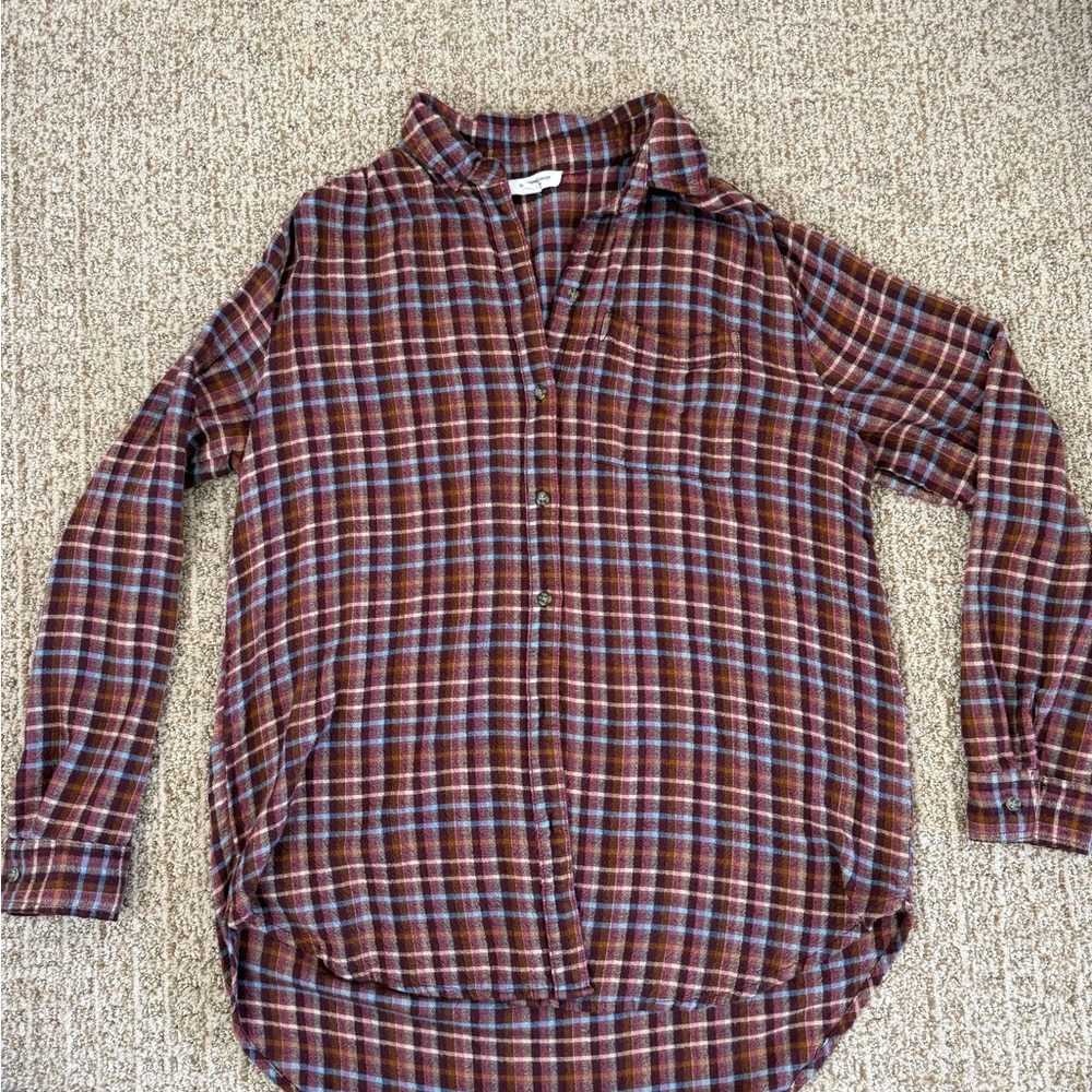 beachlunchlounge Women's Plaid Button Down Shirt - Red and Blue